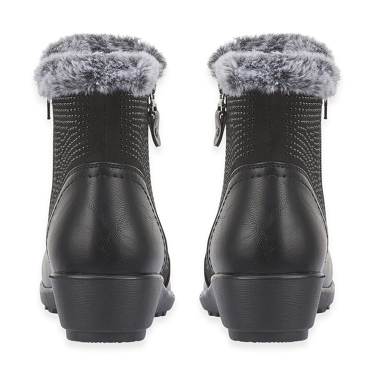 BLACK FRIDAY EXCLUSIVE - Jo - Joe ULTRA-SOFT Faux fur Basil Ankle Boots With Side Zip Closure (Size 4) - Black