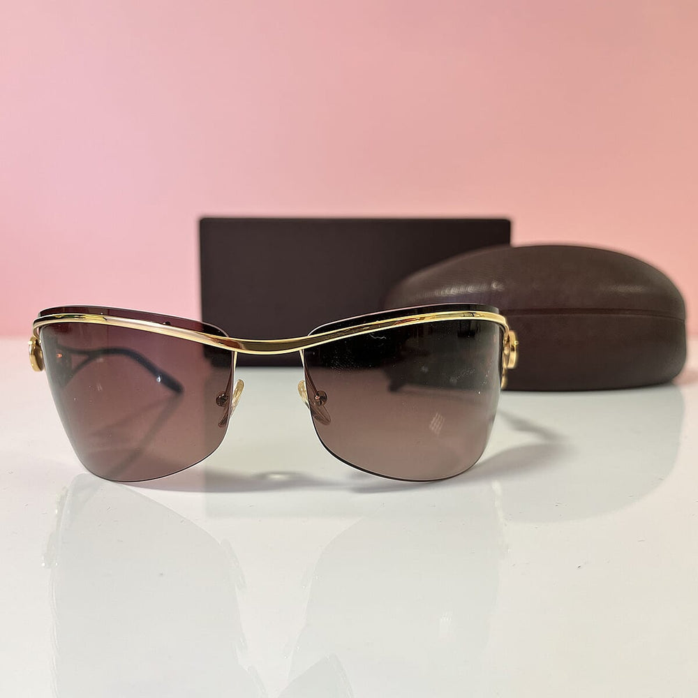 BOUCHERON PARIS Luxury Palladium Plated Gold Metal Wrap Around Sunglasses - UV400 Gold Tone Lenses