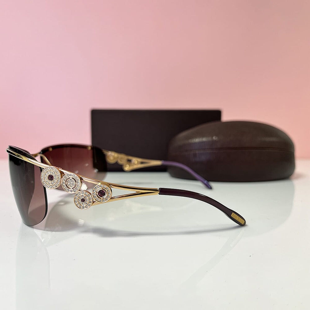 BOUCHERON PARIS Luxury Palladium Plated Gold Metal Wrap Around Sunglasses - UV400 Gold Tone Lenses