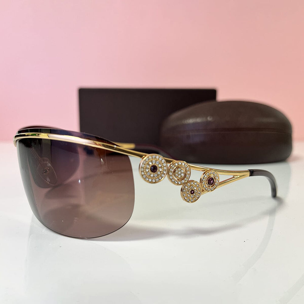 BOUCHERON PARIS Luxury Palladium Plated Gold Metal Wrap Around Sunglasses - UV400 Gold Tone Lenses