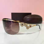 BOUCHERON PARIS Luxury Palladium Plated Gold Metal Wrap Around Sunglasses - UV400 Gold Tone Lenses