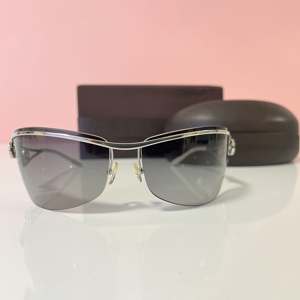 BOUCHERON PARIS Luxury Silver Square Sunglasses - Embellished Metal Frame