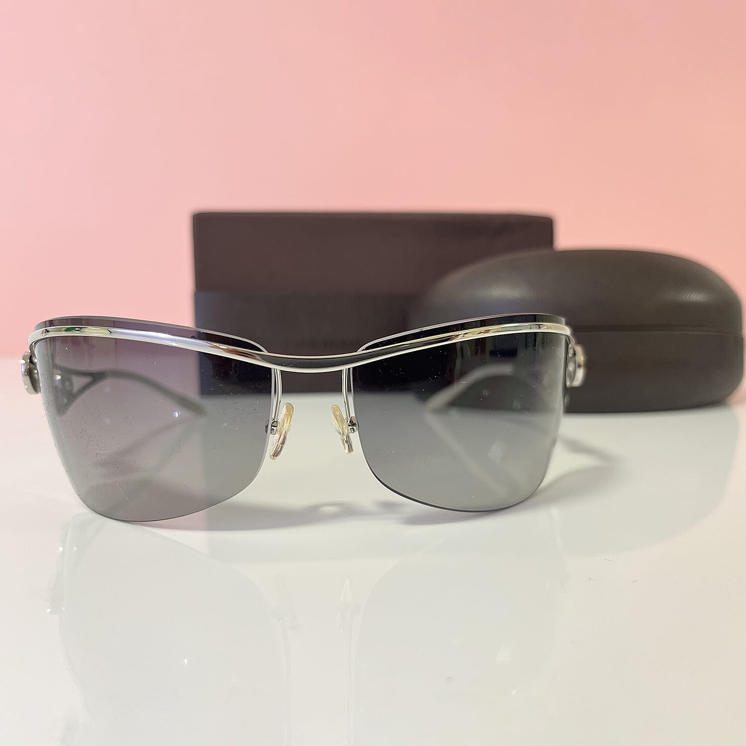 BOUCHERON PARIS Luxury Silver Square Sunglasses - Embellished Metal Frame