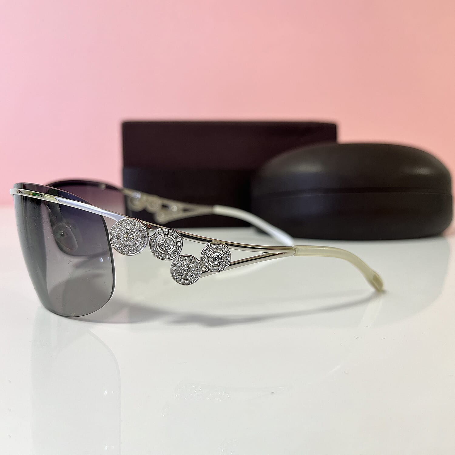 BOUCHERON PARIS Luxury Silver Square Sunglasses - Embellished Metal Frame
