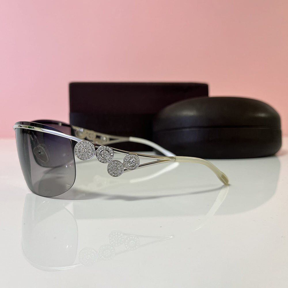 BOUCHERON PARIS Luxury Silver Square Sunglasses - Embellished Metal Frame