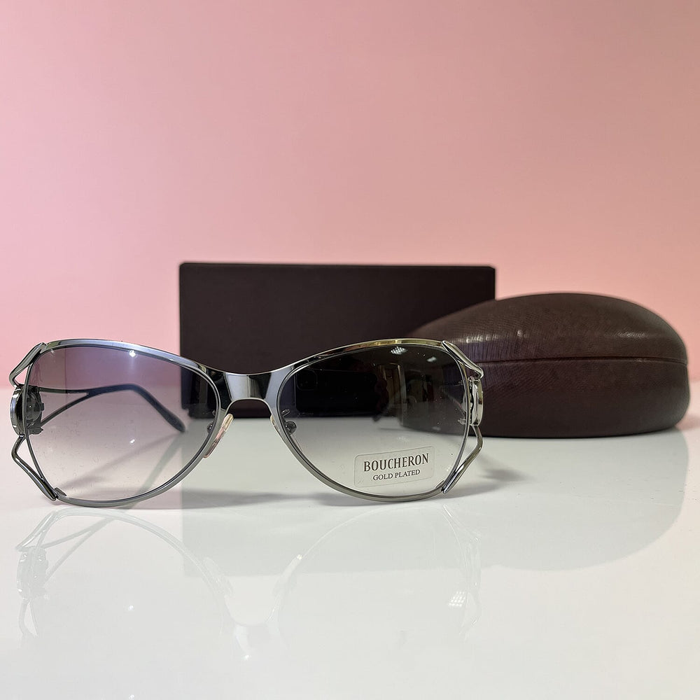BOUCHERON PARIS Luxury Silver Square Sunglasses - Embellished Metal Frame