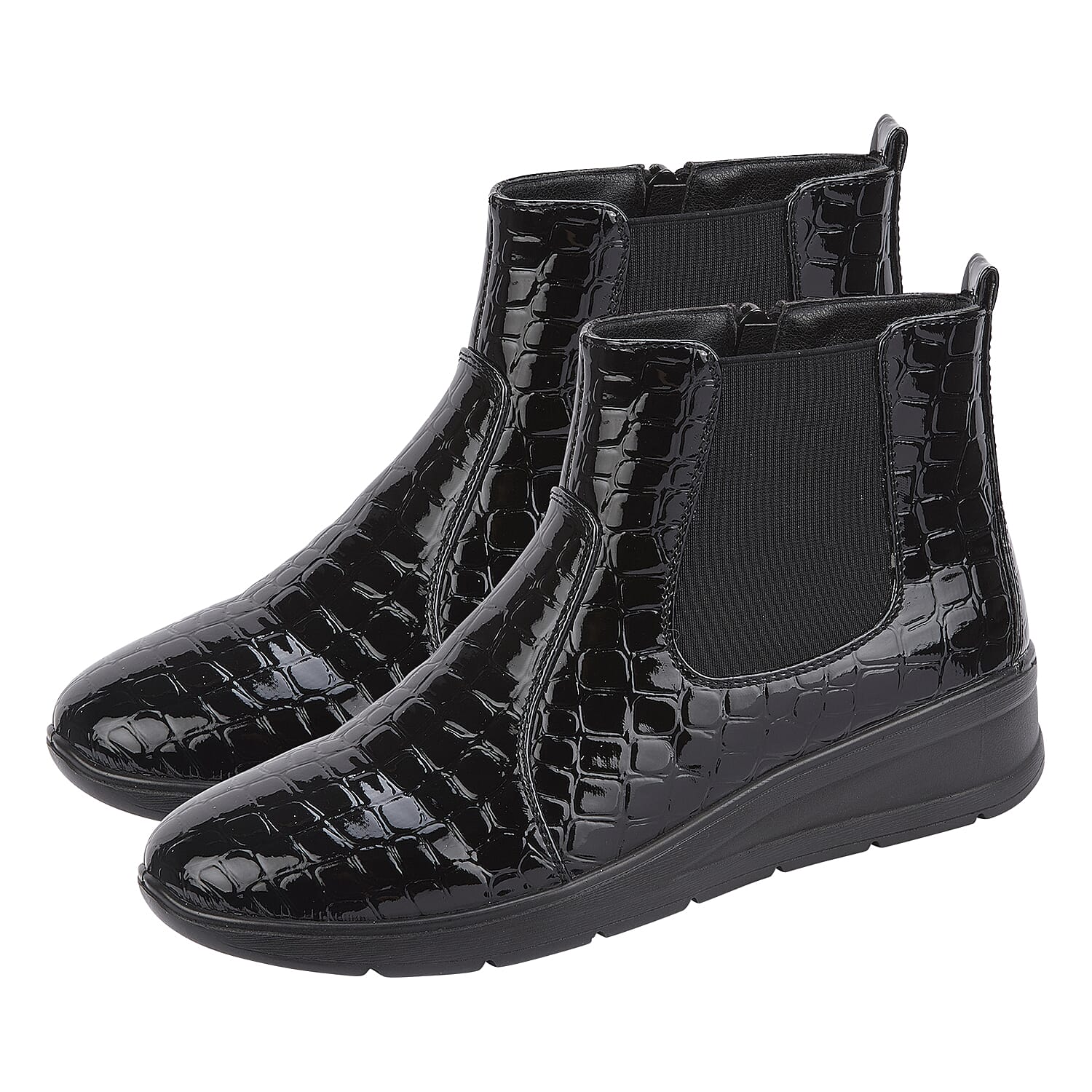 Ladies Croc Patten Chelsea Boots (Size 8) - Black
