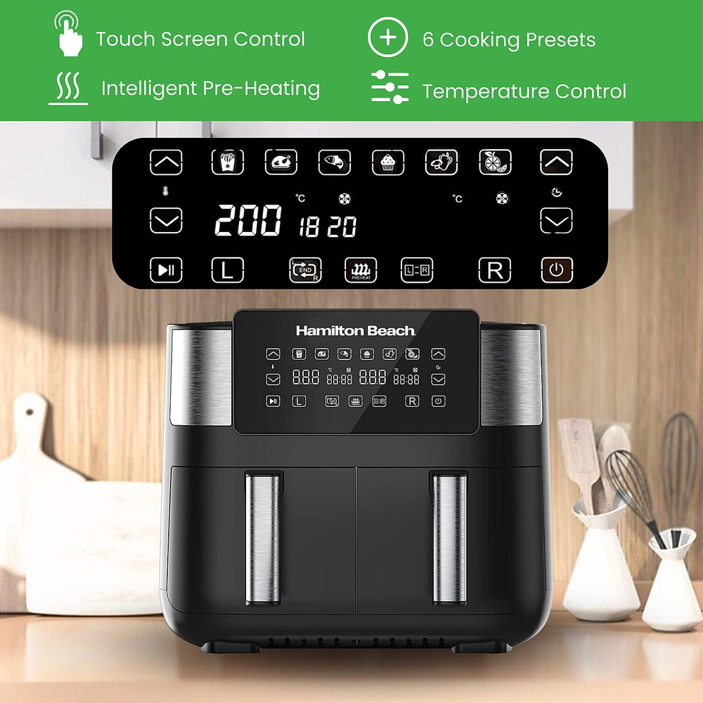 Dual Door Air Fryer - 6 Pre Sets - Sync Temp Baskets - 200c Temp - Easy Clean