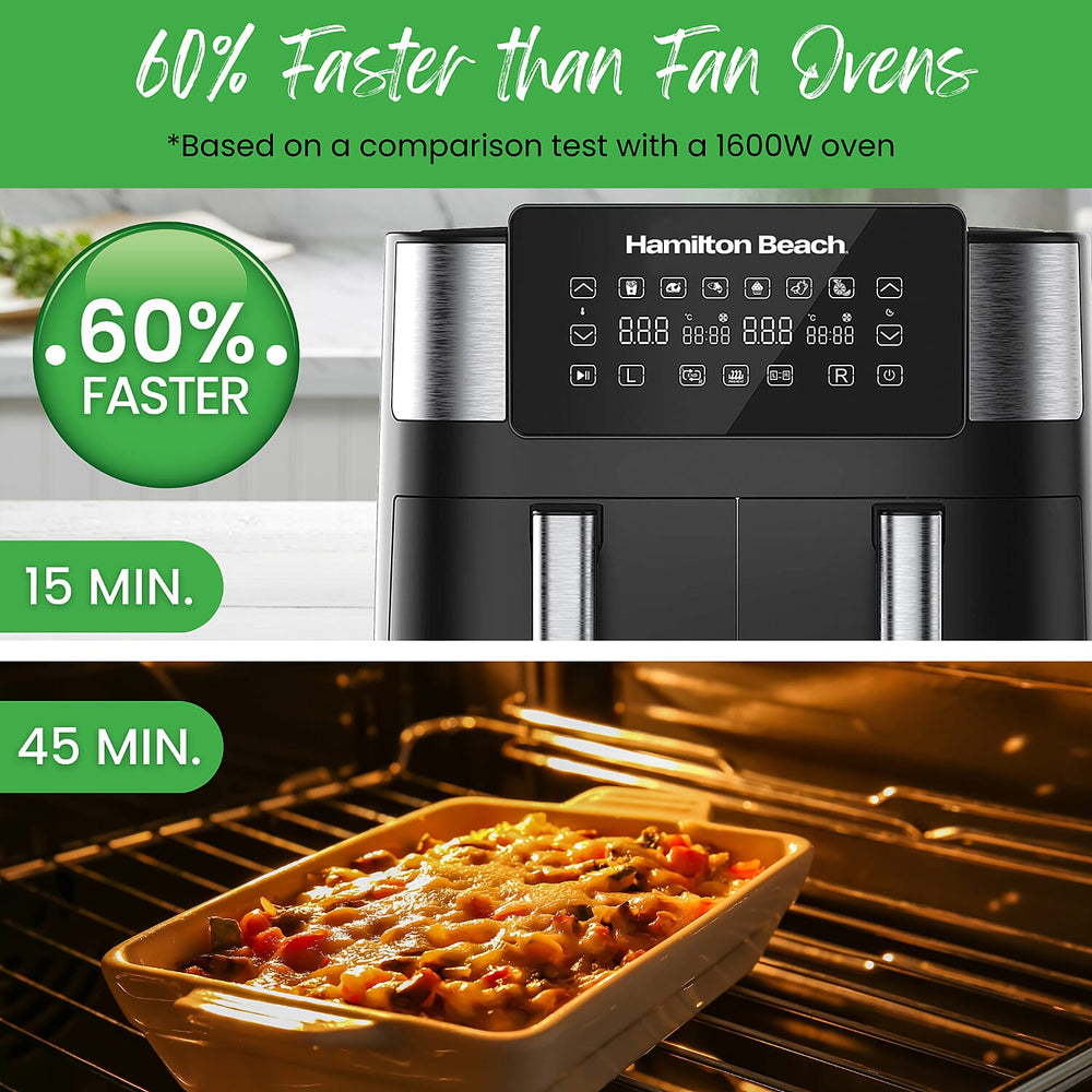 Dual Door Air Fryer - 6 Pre Sets - Sync Temp Baskets - 200c Temp - Easy Clean