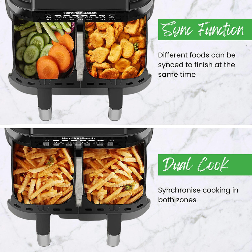 Dual Door Air Fryer - 6 Pre Sets - Sync Temp Baskets - 200c Temp - Easy Clean