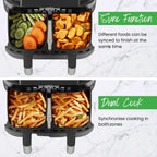 Dual Door Air Fryer - 6 Pre Sets - Sync Temp Baskets - 200c Temp - Easy Clean