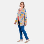 100% Cotton Hand Crochet Cardigan (One Size) - Light Grey and Multi