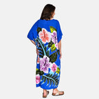 100% Viscose Floral Pattern Maxi Kaftan Dress (Curve Size) - Blue - Multi