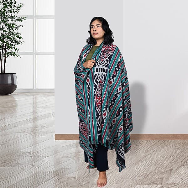 Bali Collection Tenun Throw in Animal Motif  (Size 118x240Cm) - Black and Green