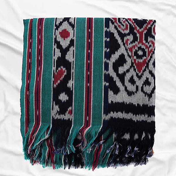 Bali Collection Tenun Throw in Animal Motif  (Size 118x240Cm) - Black and Green