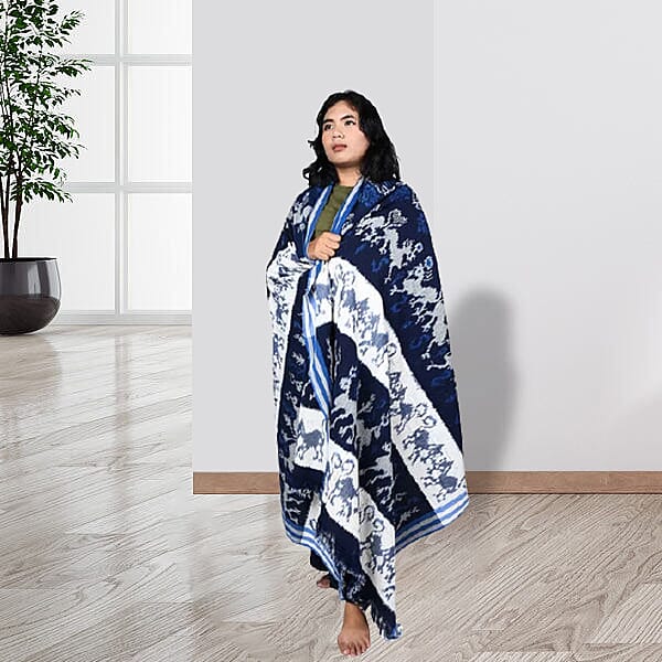 Bali Collection Tenun Throw in Animal Motif (Size 120X240Cm) - Navy & White