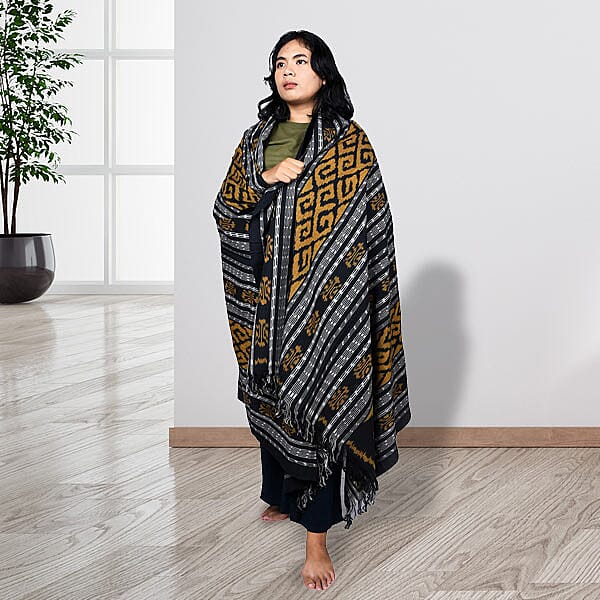 Bali Collection Tenun Throw in Animal Motif  (Size 116x230Cm) - Black and Yellow