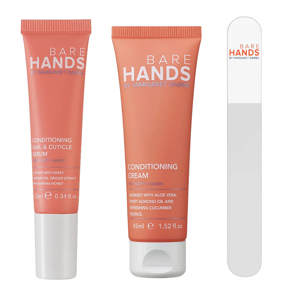Bare Hands Glass Nail File, Cuticle Serum and Hand Cream