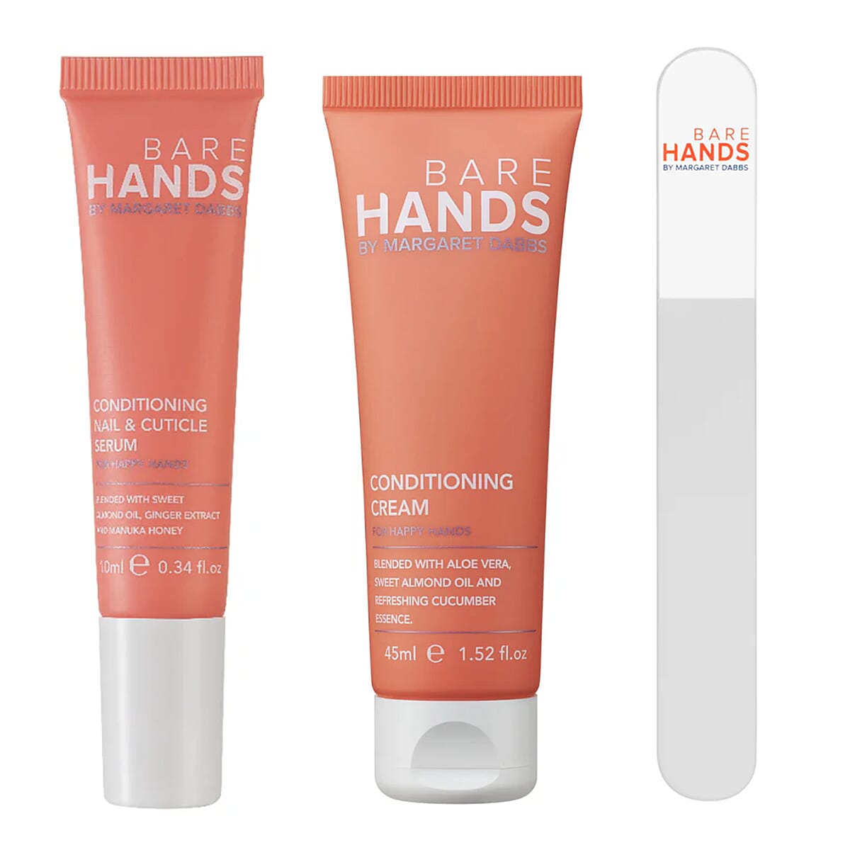 Bare Hands Glass Nail File, Cuticle Serum and Hand Cream