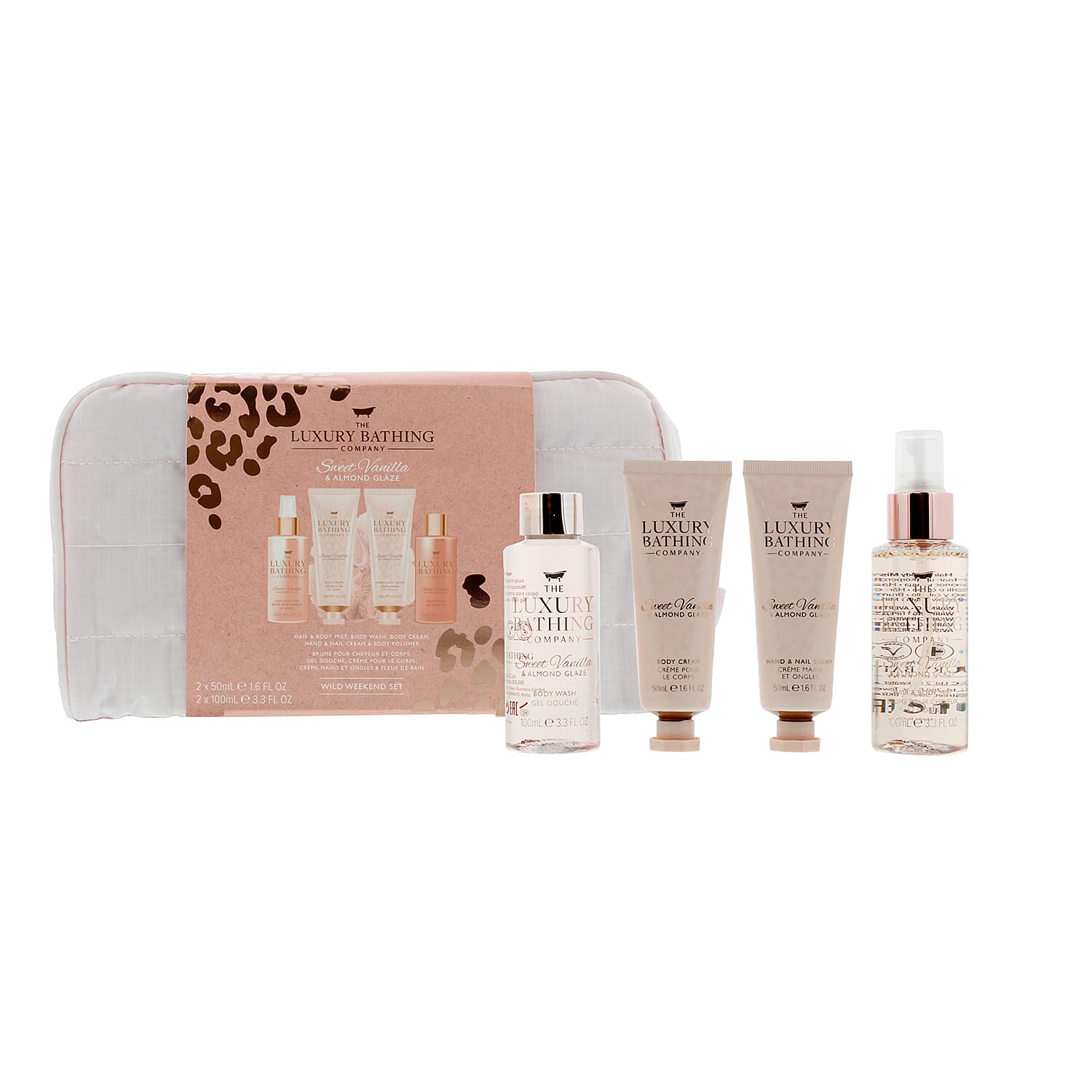 The Luxury Bathing Company Leopard 6 Pc (100Ml Body Wash, 100Ml Mist, 50Ml Hand cream, 50Ml Body Cream, Polisher & Bag)