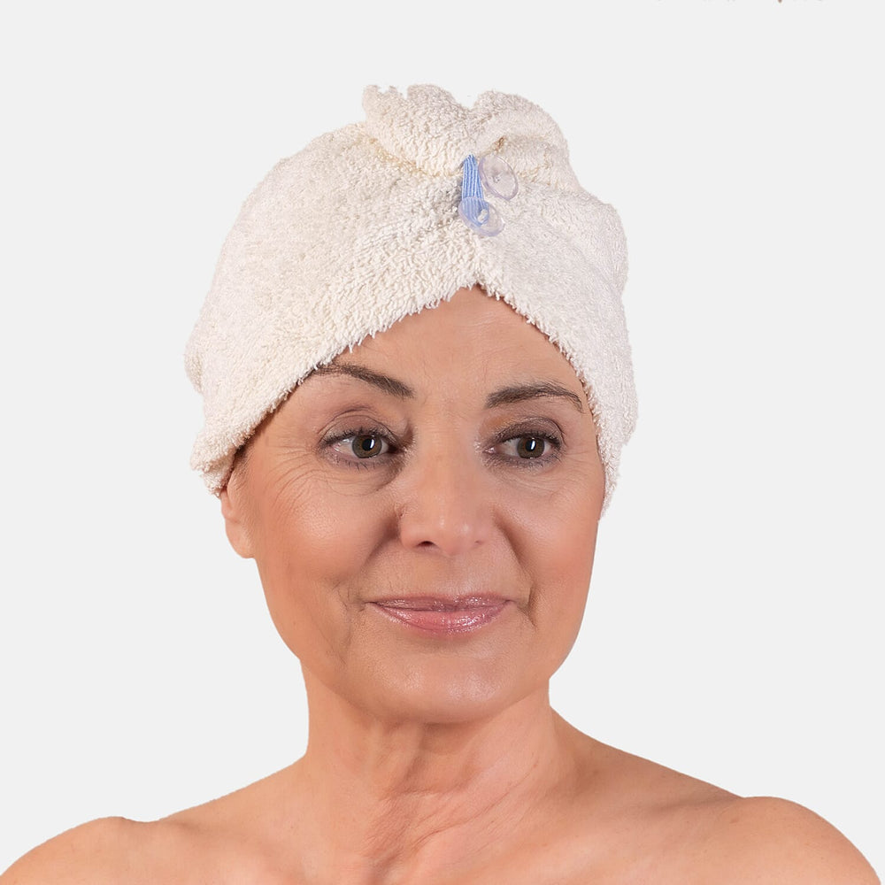 100% Cotton Womens Shower Body Wrap with Hair Cap - Beige