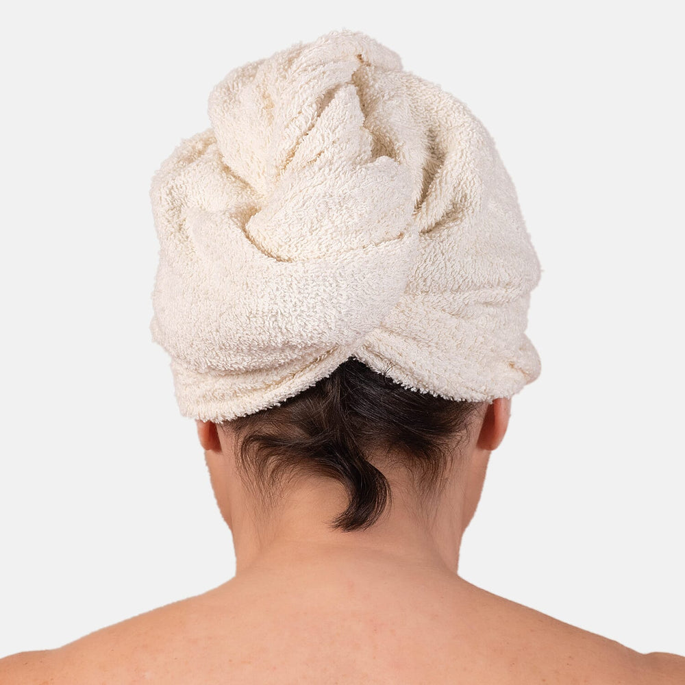 100% Cotton Womens Shower Body Wrap with Hair Cap - Beige