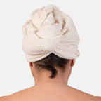 100% Cotton Womens Shower Body Wrap with Hair Cap - Beige