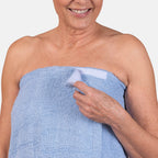 100% Cotton Womens Shower Body Wrap with Hair Cap - Blue