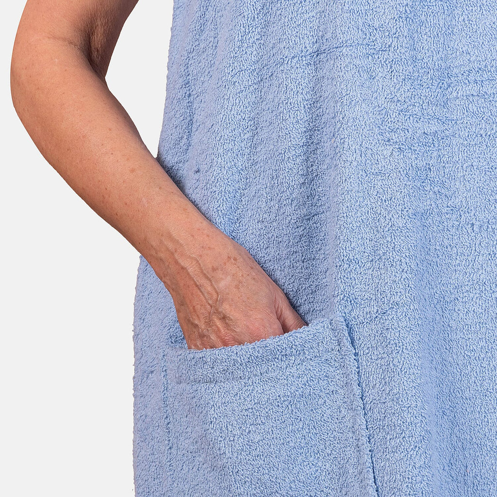 100% Cotton Womens Shower Body Wrap with Hair Cap - Blue