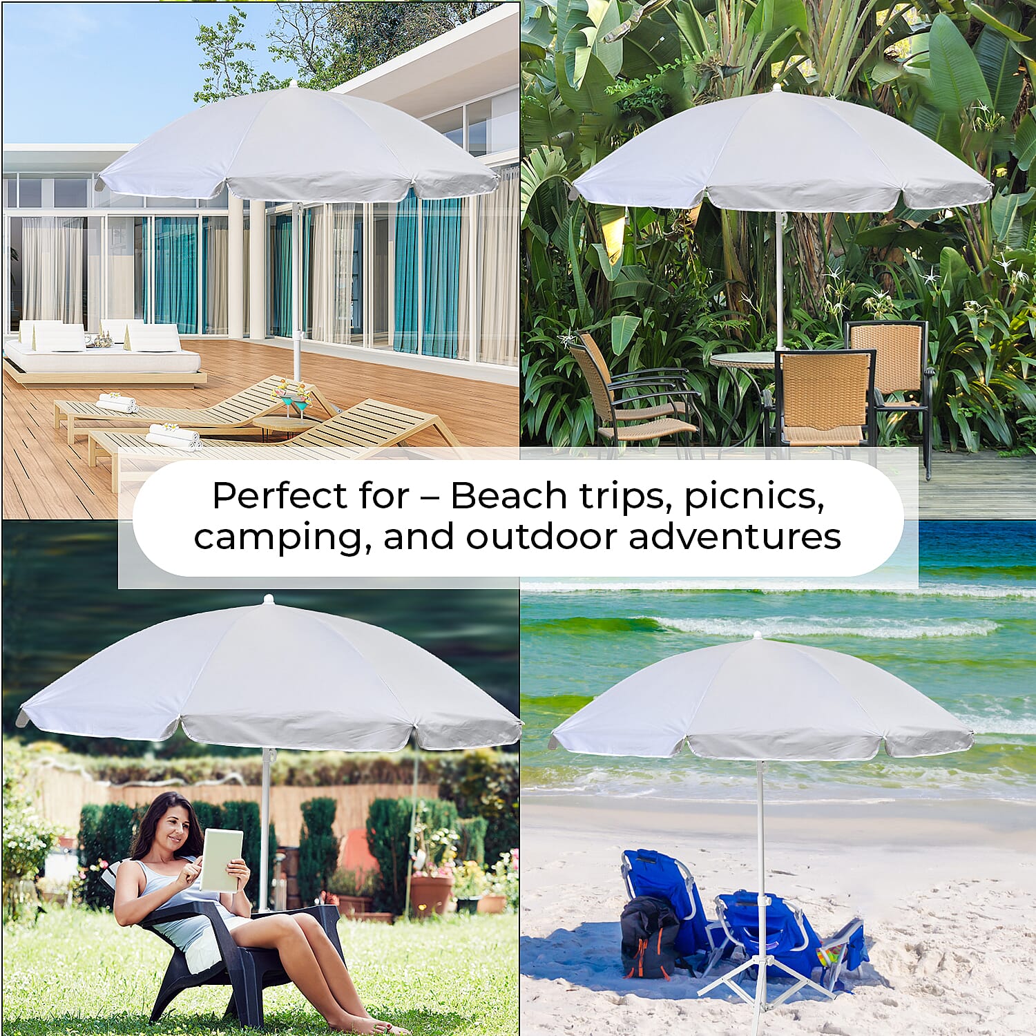 Solid colour Outdoor umbrella with tripod stand ( height from 1.2m to 1.8m) -  White