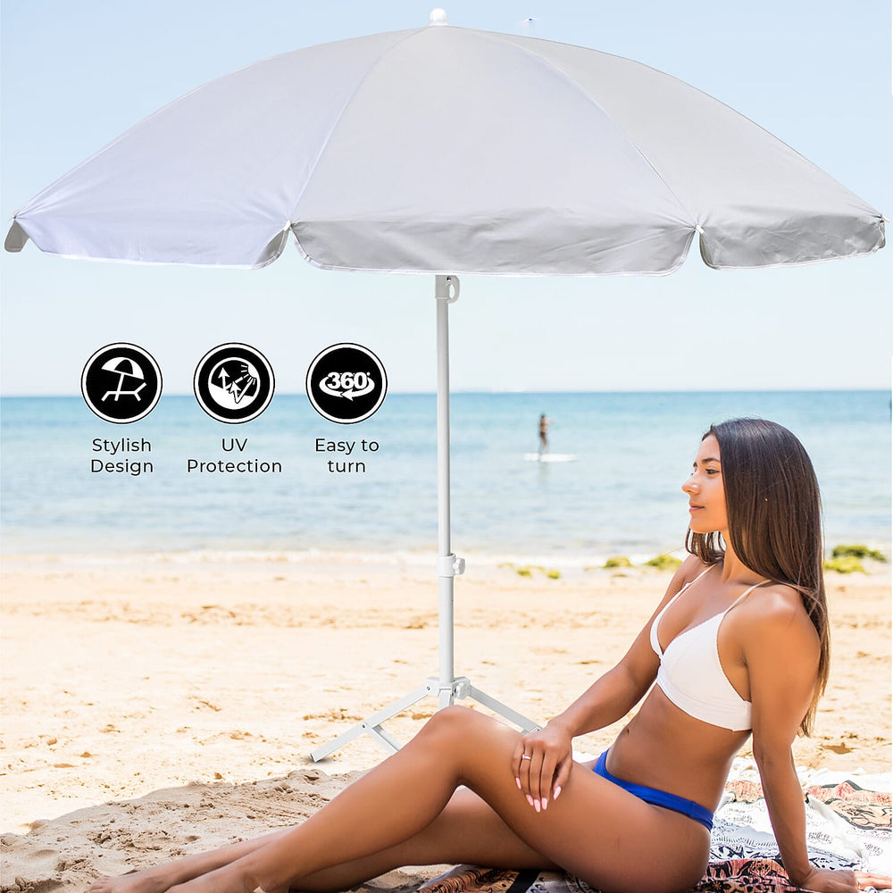 Solid colour Outdoor umbrella with tripod stand ( height from 1.2m to 1.8m) -  White