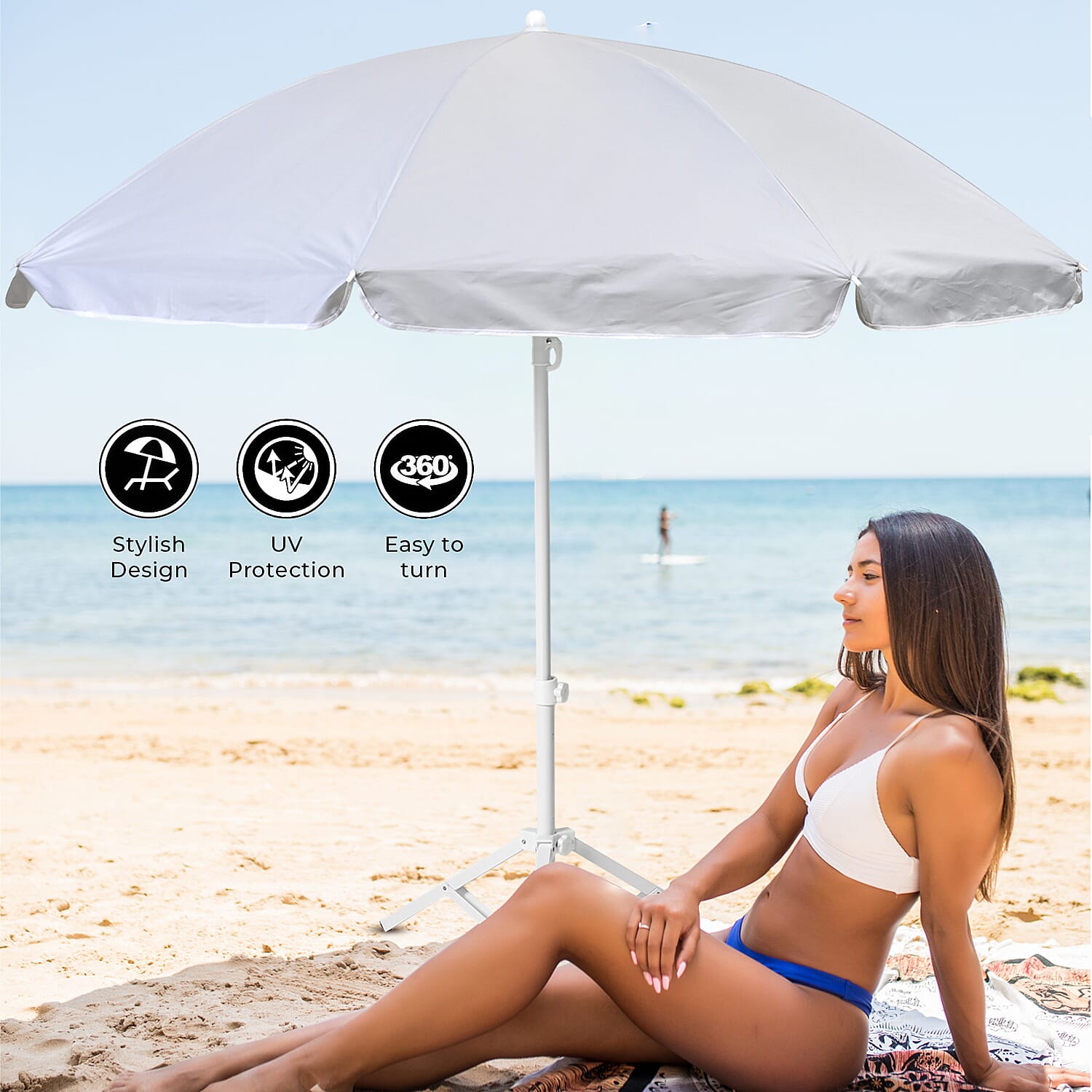 Solid colour Outdoor umbrella with tripod stand ( height from 1.2m to 1.8m) -  White