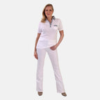 Beaumonde Ladies Short Sleeve Polo With Woven Floral Print Collar (Size XXL, 24 to 26) - White