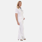 Beaumonde Ladies Short Sleeve Polo With Woven Floral Print Collar (Size XXL, 24 to 26) - White