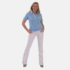 Beaumonde Ladies Short Sleeve Polo With Woven Floral Print Collar (Size S, 8 to 10) - Sky Blue