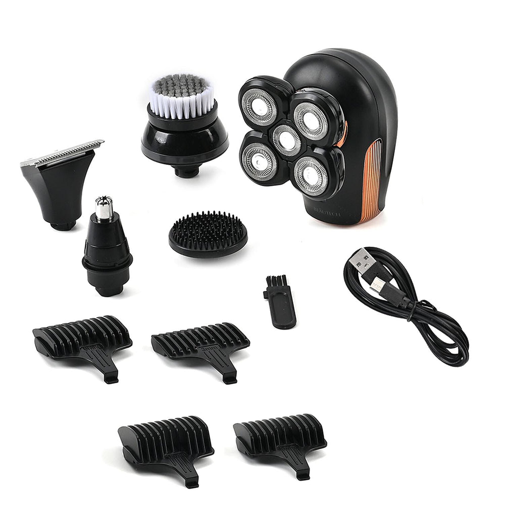Beautech Wet & Dry Grooming Kit with 5 Head Shaver. Hair Trimmer Head, Facial Cleansing Brush, Nose & Ear Trimmer, Silicone Exfoliation Brush & 4 Combs