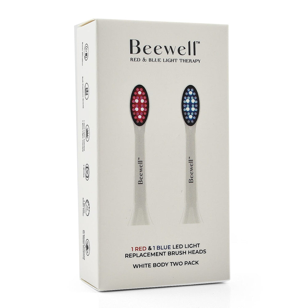 Beewell LED Light Therapy (1 Blue, 1 Red) Toothbrush Replacement Heads (2 Pack) - White