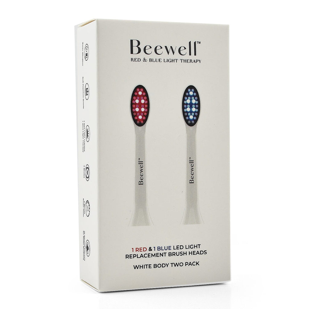 Beewell LED Light Therapy (1 Blue, 1 Red) Toothbrush Replacement Heads (2 Pack) - White