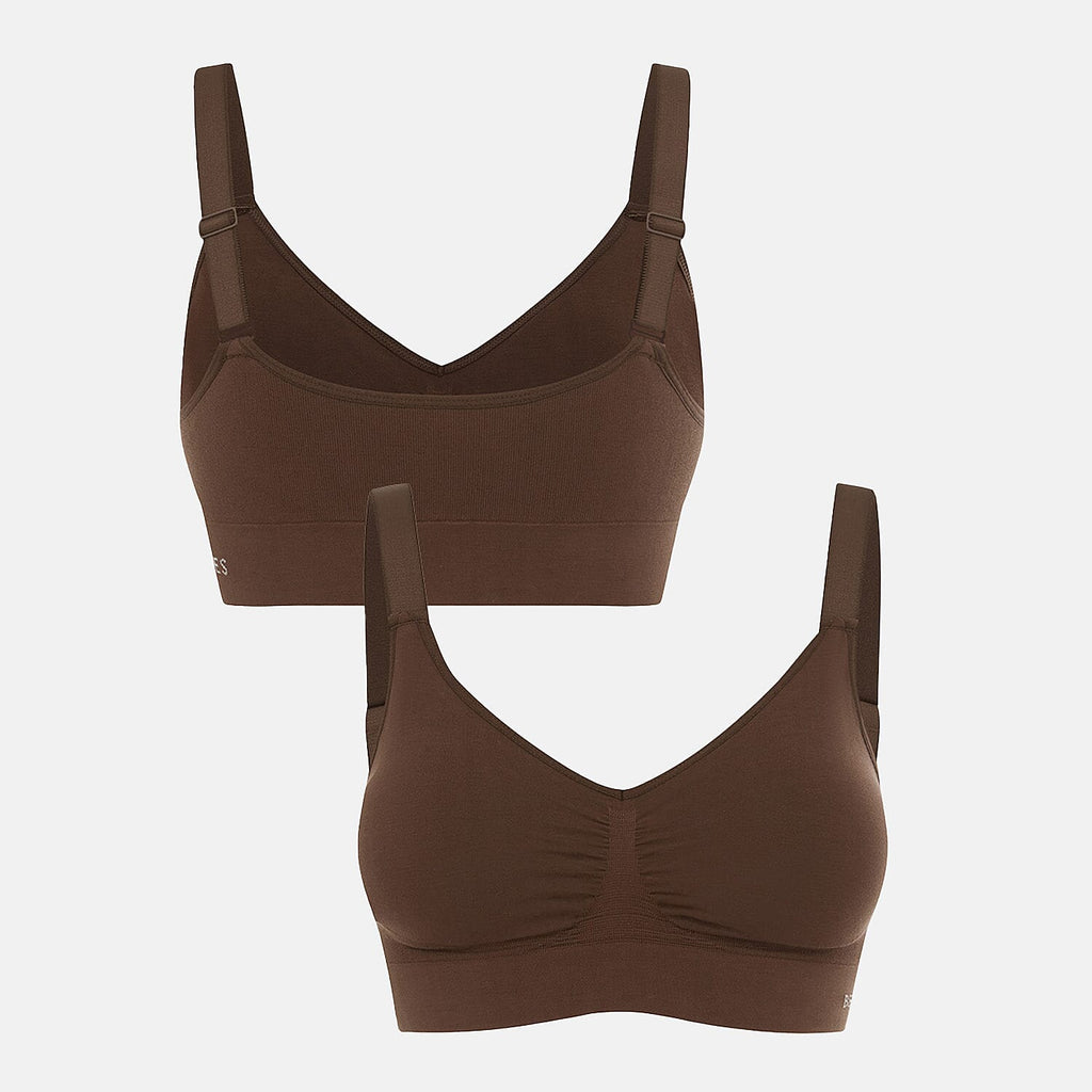 Bella Bodies Pack of 2 - Seamless Wire-Free Ultimate Bamboo Bra (Size M) - Brown - Espresso