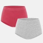 Bella Bodies Pack of 2 - Seamless Full Coverage Bamboo Girlshort (Size L) - Grey Marle-Deep Rose