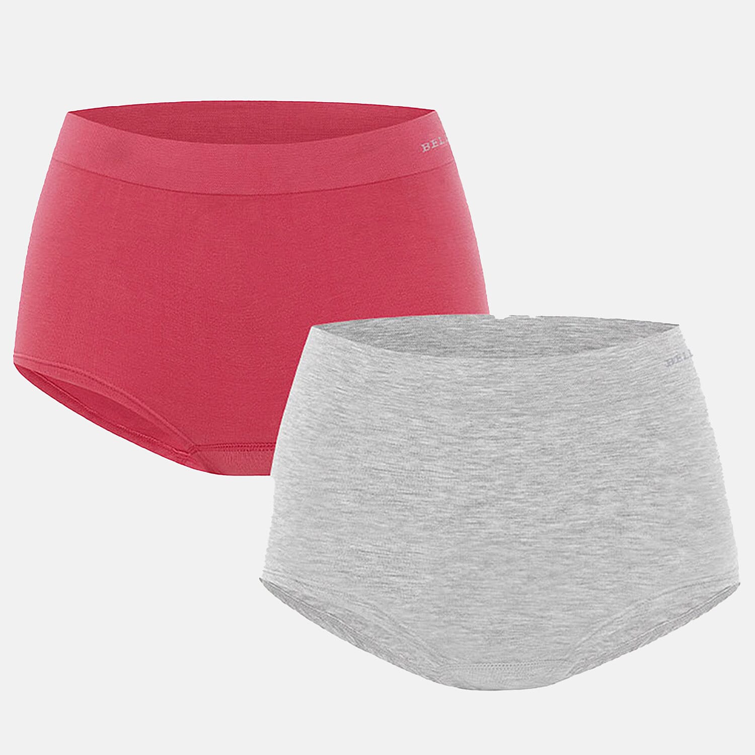 Bella Bodies Pack of 2 - Seamless Full Coverage Bamboo Girlshort (Size L) - Grey Marle-Deep Rose