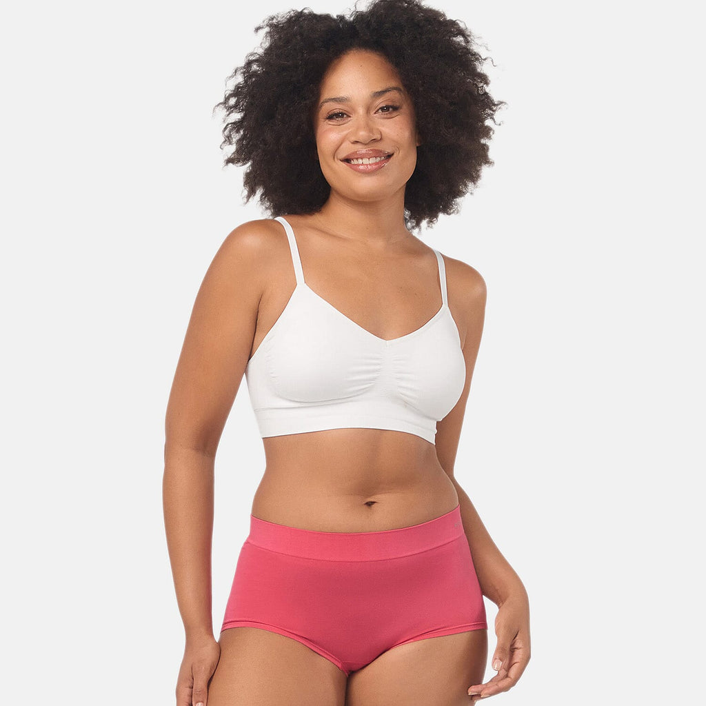 Bella Bodies Pack of 2 - Seamless Full Coverage Bamboo Girlshort (Size L) - Grey Marle-Deep Rose