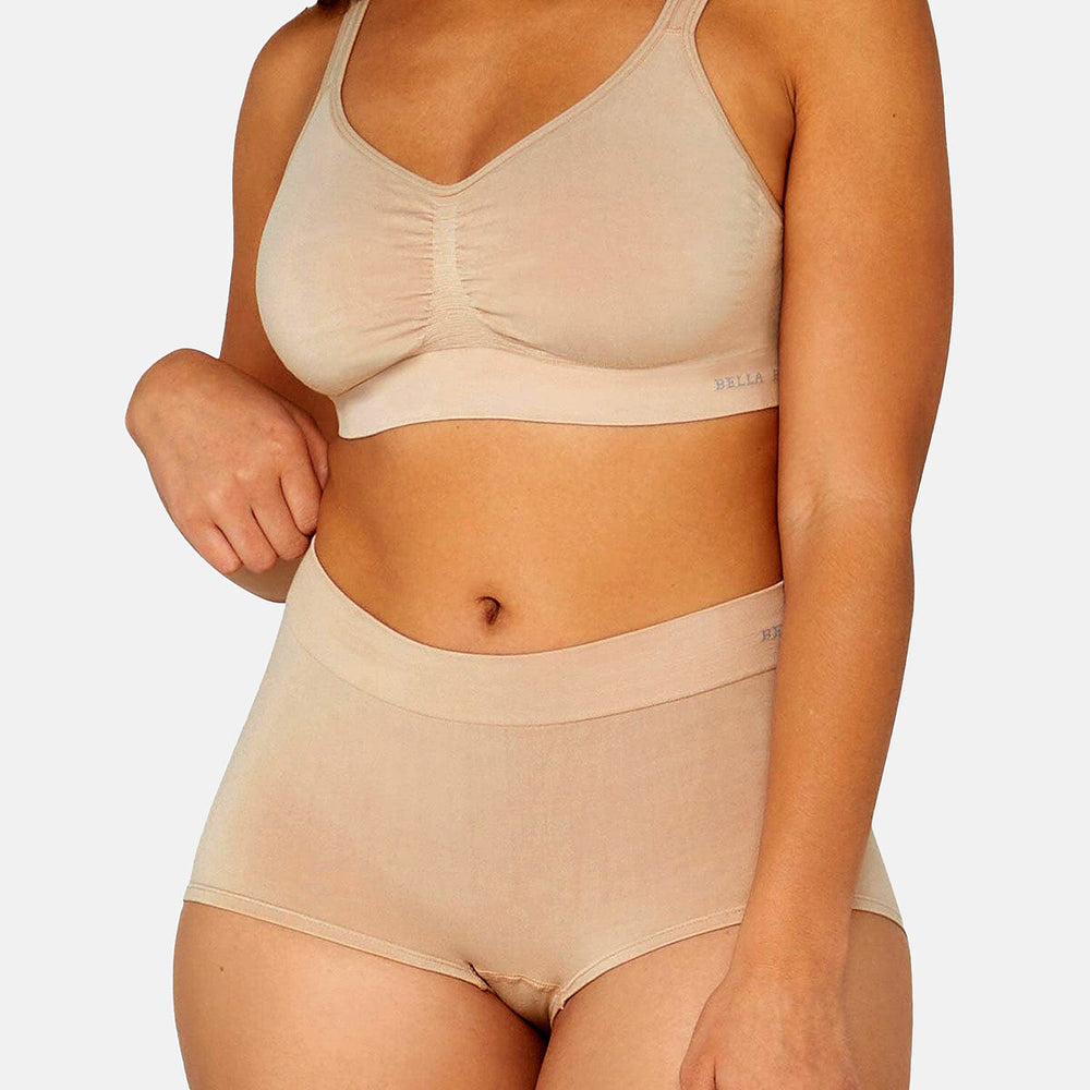 Bella Bodies Pack of 2 - Seamless Full Coverage Bamboo Girlshort (Size M) - Black - Sand