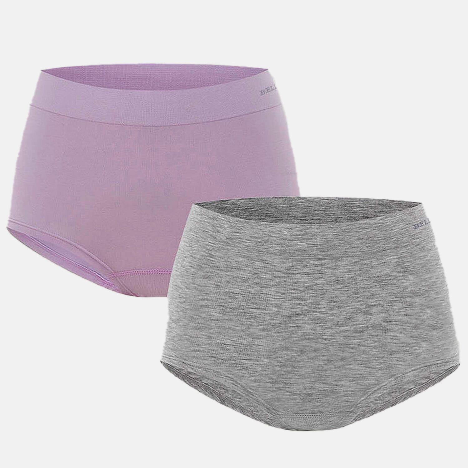 Bella Bodies Pack of 2 - Seamless Full Coverage Bamboo Girlshort (Size XL) - Grey Marle-Soft Lilac