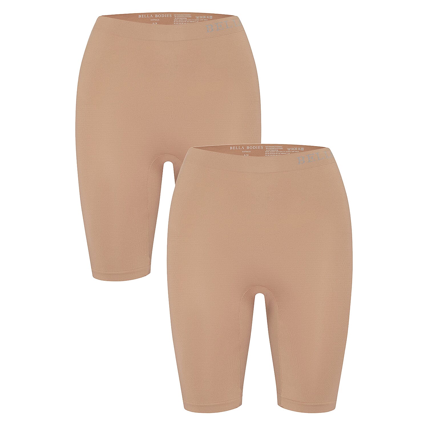 PACK OF 2 -Bella Bodies Cool Fit Quick Dry Everyday Anti-Chafing Shorts(Size L) - Taupe.