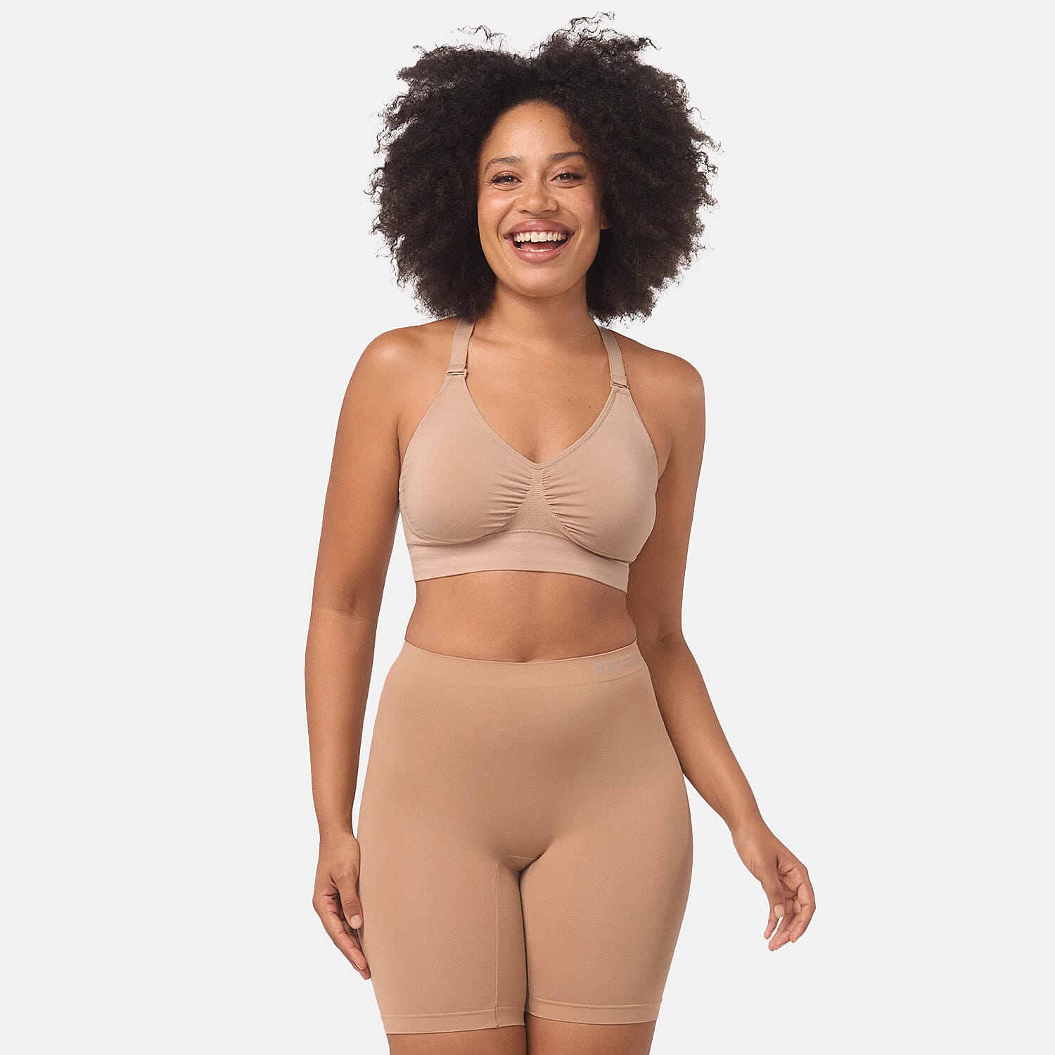 PACK OF 2 -Bella Bodies Cool Fit Quick Dry Everyday Anti-Chafing Shorts(Size L) - Taupe.