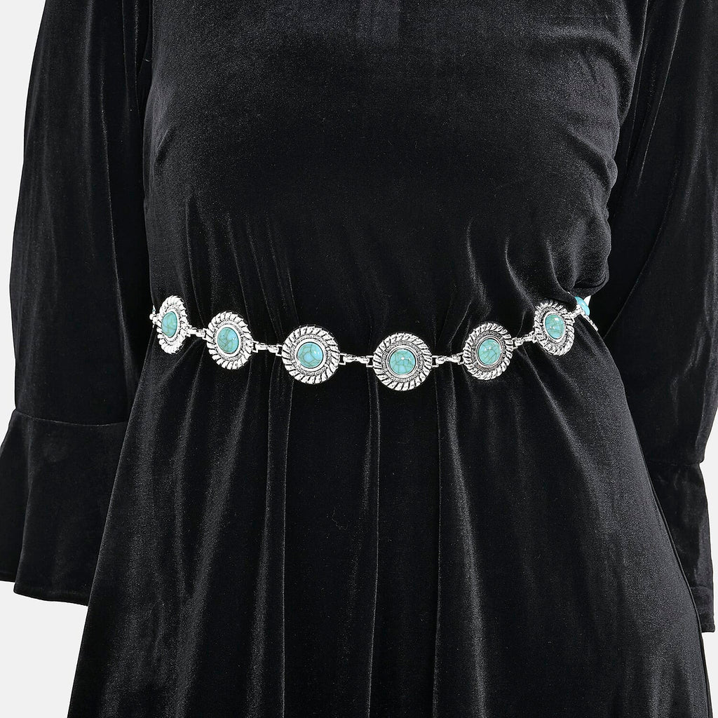 Women Concho Chain-Link Belt (Free Size, 110 cm) - Silver