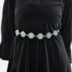 Women Concho Chain-Link Belt (Free Size, 110 cm) - Silver
