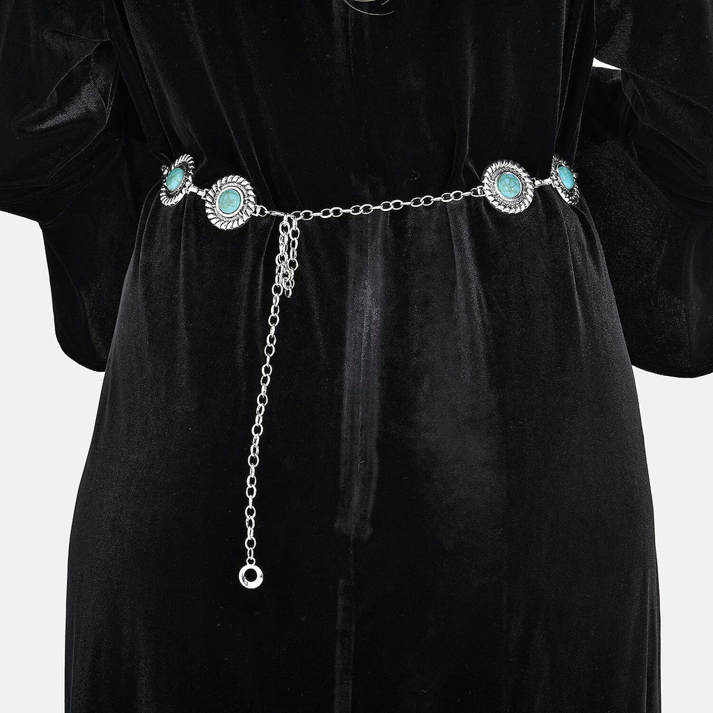 Women Concho Chain-Link Belt (Free Size, 110 cm) - Silver