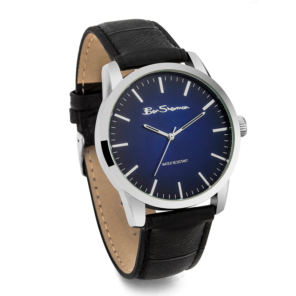 Ben Sherman Black Leather Strap Water Resistant Watch with Headphone Set